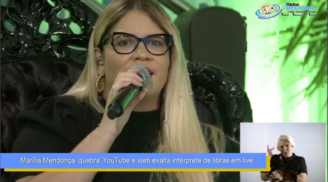 Marília Mendonça 'quebra' YouTube e web exalta intérprete de libras em live.